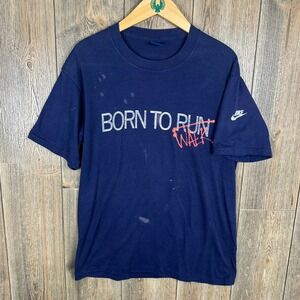 Nike Vintage 80s Rare Born to Run/Walk Graphic T-Shirt Blue Tag Size Medium